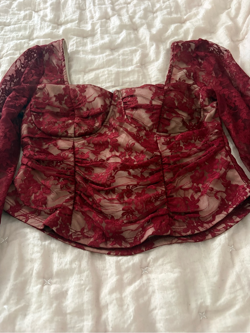 Madden Girl Burgundy Floral Corset Lace Top - Picture 6 of 10
